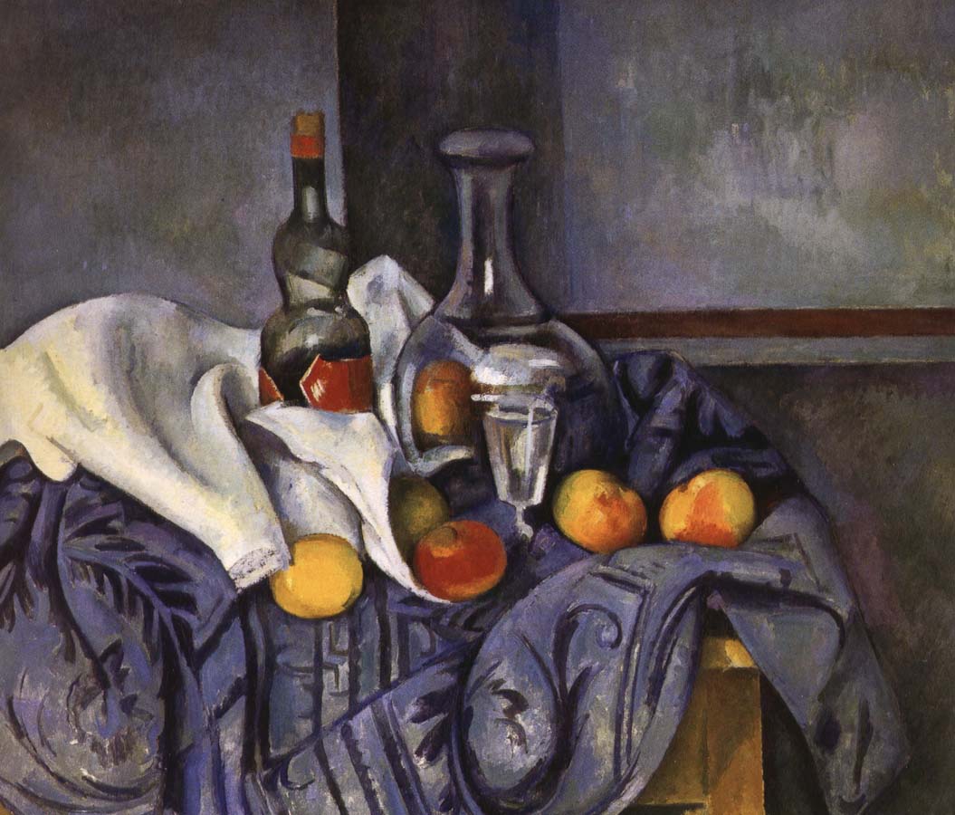 Paul Cezanne and fruit still life of wine